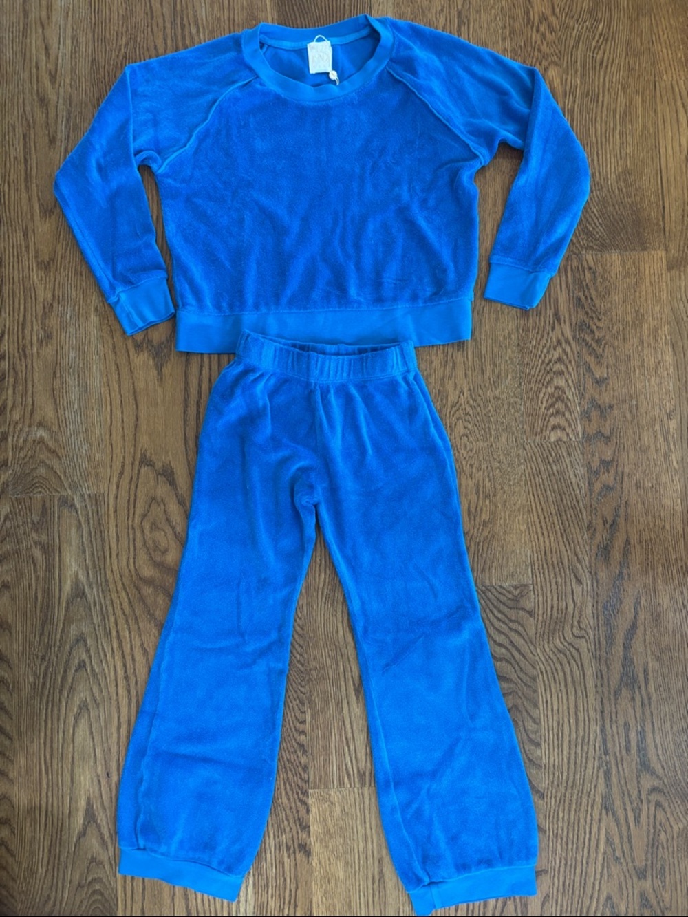 Suzi Kondi Electric Blue Velour Kids Crew & Track Pants Set